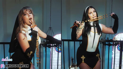 OnlyFans Lena Paul, Ivy Lebelle – Naughty Nuns FFM Threesome